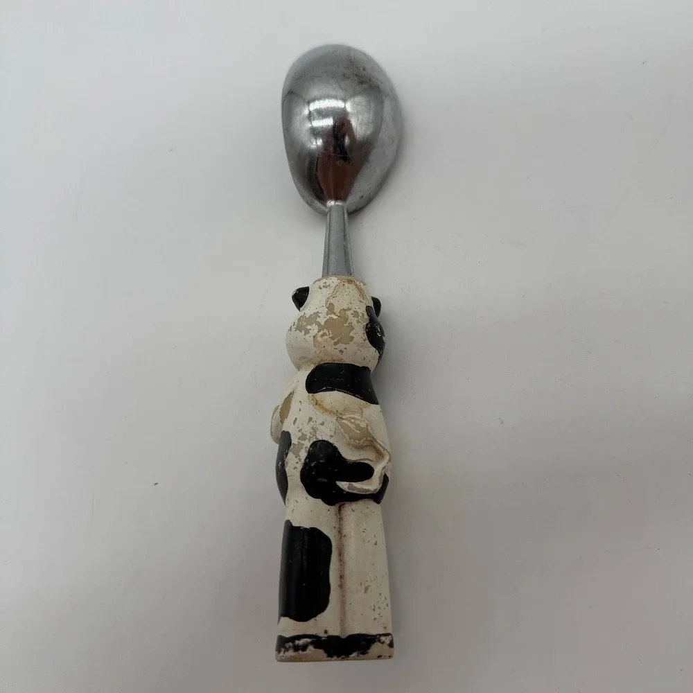 Vintage Cow Ice Cream Scoop Novelty Farmhouse Holstein Resin Handle Black White